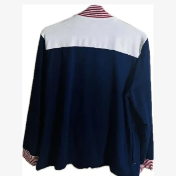 D&D Lifestyles Top Jacket Women Size LP Full Zip W/Pockets Rhinestones Patriotic - Picture 3 of 5